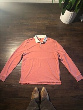 American Eagle Long-Sleeve Pink Rugby Polo Shirt